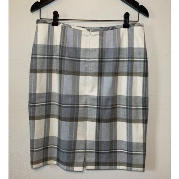 Katherine Kelly Plaid Pencil Skirt Womens Size 8 Gray Cream Lined Zip Back - Picture 10 of 11